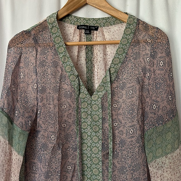 Gypsy Global Village Boho Floral Long Sleeve Silk Blouse Shirt Top **Sz XS**🌸🌸 - Picture 3 of 7